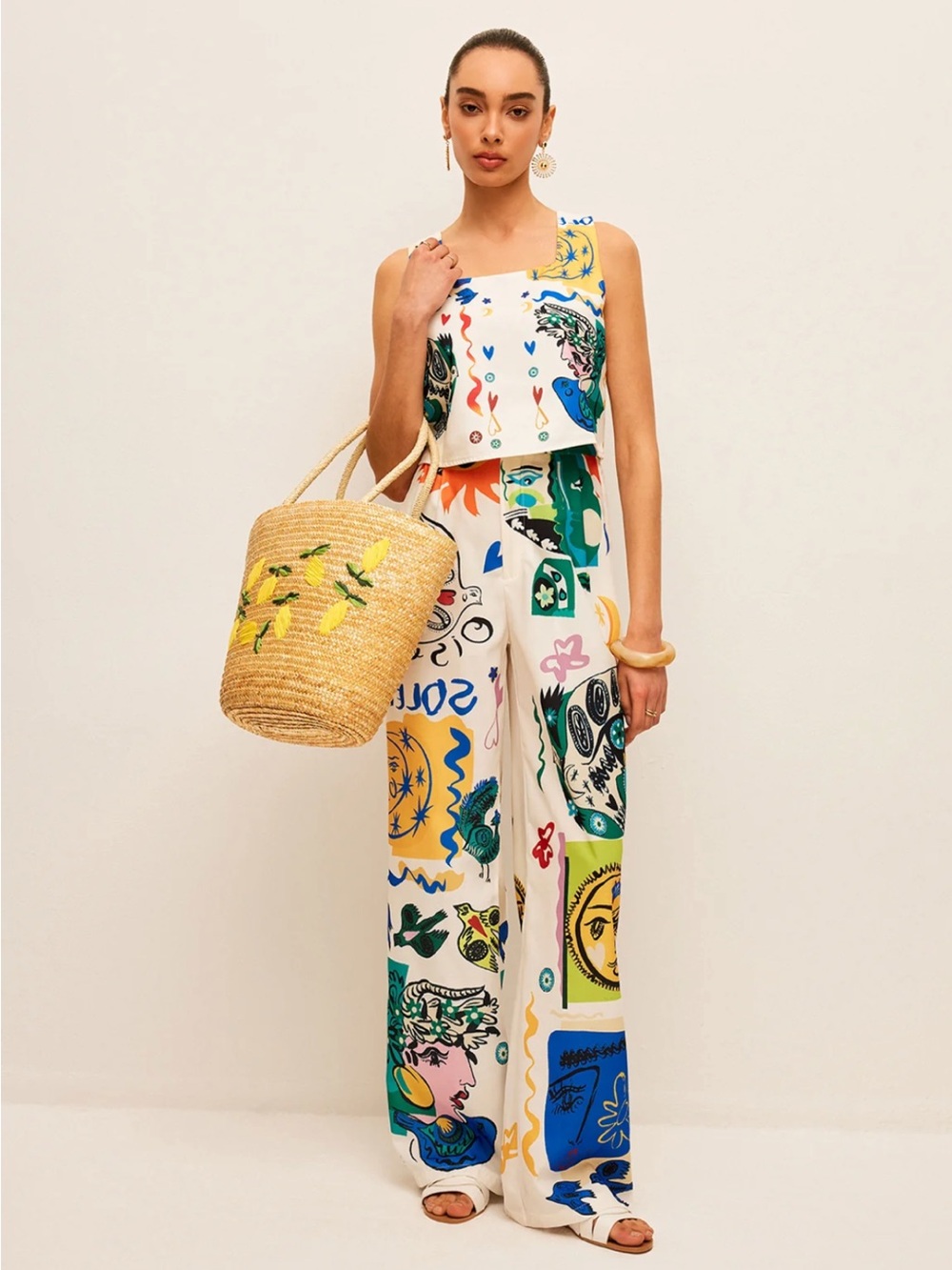 NWT Commense Graphic Print Crop Top With Wide-Leg Pants Set